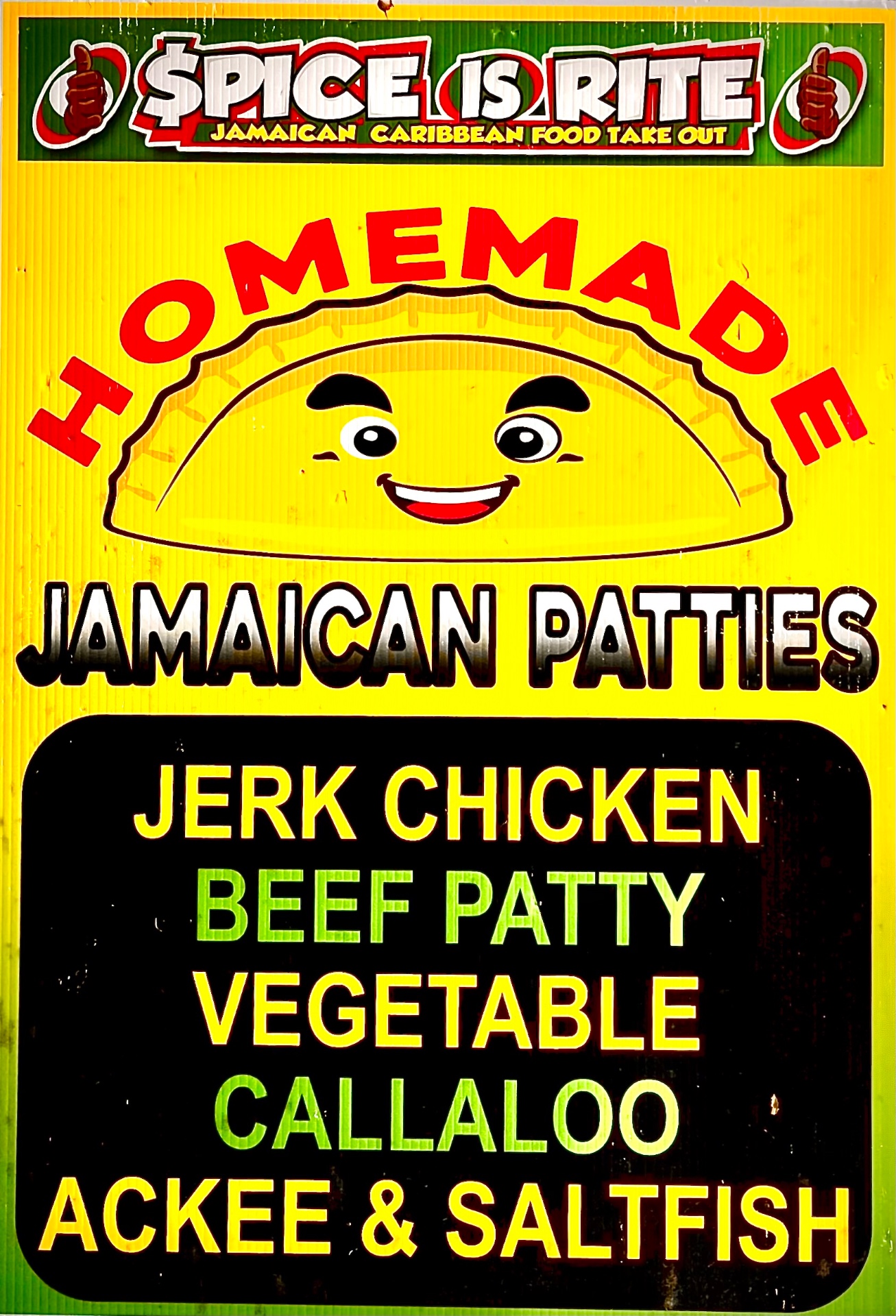 Homemade Jamaican patties sign